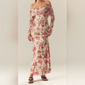 Anthropologie AFRM Long-Sleeve Off-The-Shoulder Mesh Maxi Dress